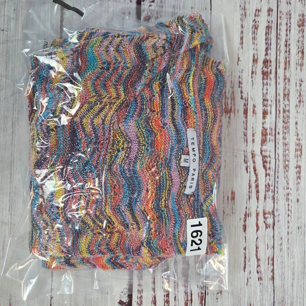 Spacedye Rainbow Sharkbite Hem Top M Lightweight Open Crochet Knit Artsy Vibrant - Picture 12 of 12